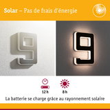 Chiffre solaire 9 en plastique blanc avec éclairage LED et batterie rechargeable longue durée