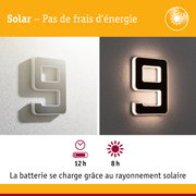 Applique murale moderne solaire en blanc et noir avec éclairage LED et longue autonomie de batterie