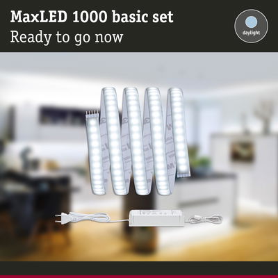 MaxLED 1000 basic set with flexible daylight white LED strips and power supply for home lighting