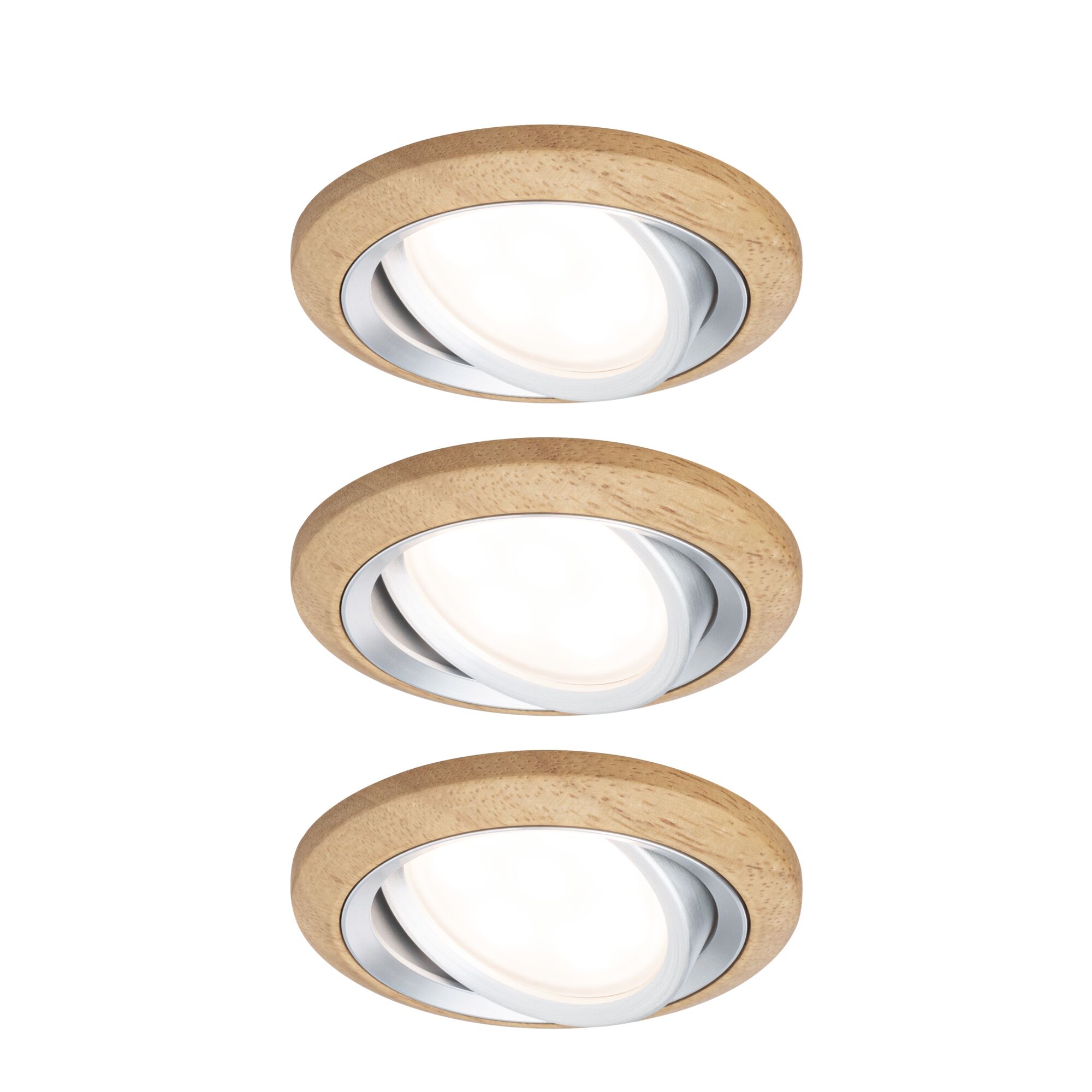 LED Recessed luminaire Lanati 3-piece set round 84mm 30° Coin 3x6W 3x470lm 230V 2700K Wood look Oak/Turned aluminium