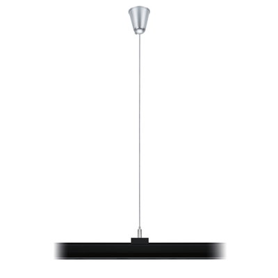 Schwarze LED-Pendelleuchte aus Metall mit silberner Deckenhalterung für moderne Innenbeleuchtung