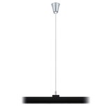 Black metal LED pendant light with silver ceiling mount for modern indoor lighting solutions