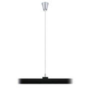 Black metal LED pendant light with silver ceiling mount for modern indoor lighting solutions