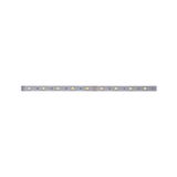Long LED strip with warm white LEDs on silver board for versatile lighting applications