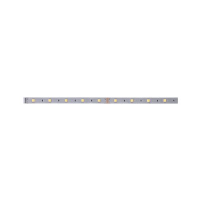 Long LED strip with warm white LEDs on silver board for versatile lighting applications
