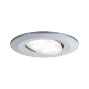 Round recessed spotlight housing in silver metal with white LED light for modern interior lighting