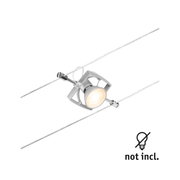 Silver LED cable spotlight with adjustable lamp head and wire mount for modern lighting solutions