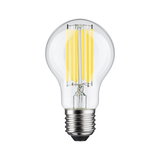 Klassisk LED-pære med klart glas og gule filamenter, energibesparende belysning