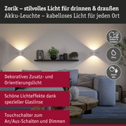 Kabellose Zorik Akku-Leuchte in Weiß mit dekorativem Licht für Innen und Außen, dimmbar per Touch