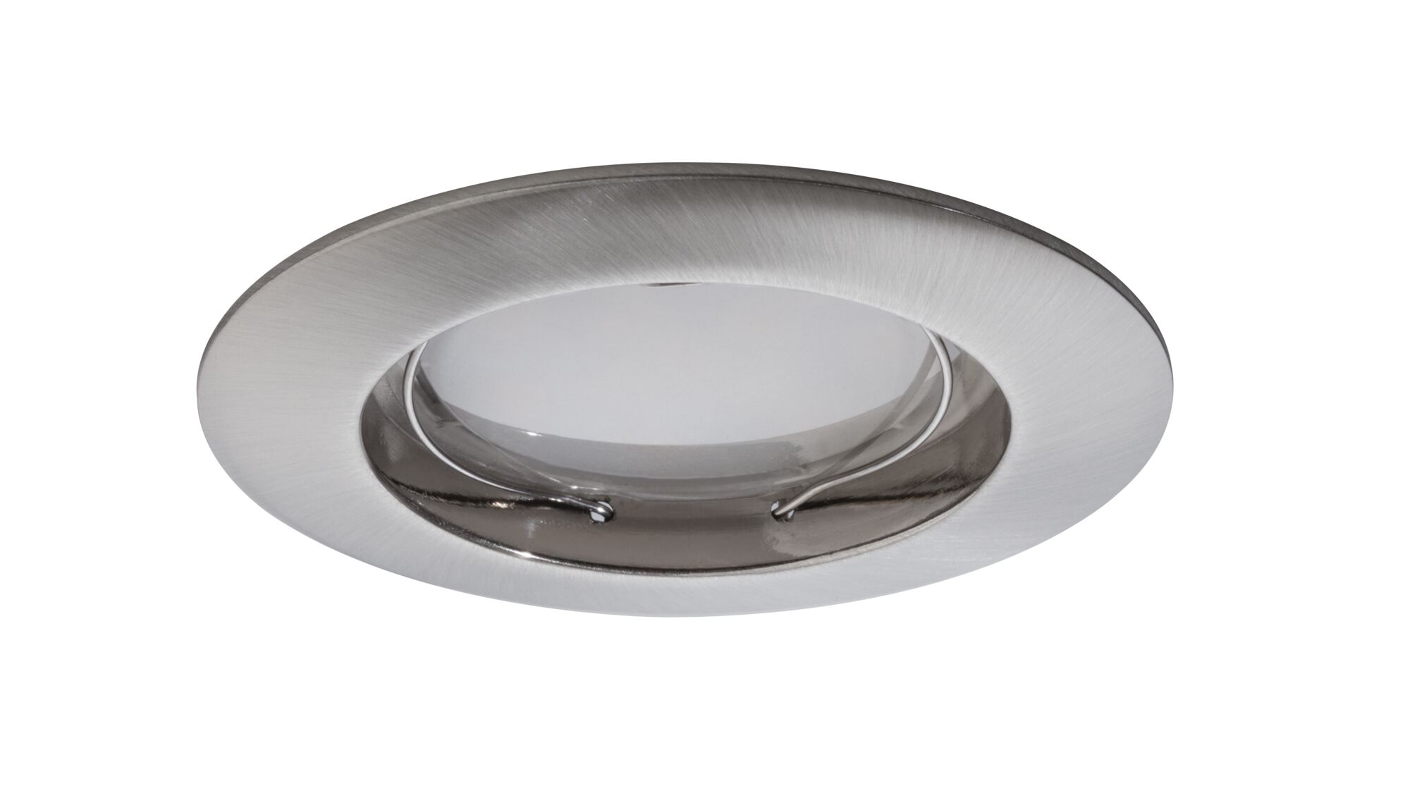 Runder Einbaustrahler aus gebürstetem Edelstahl mit weißem Diffusor für moderne LED-Beleuchtung