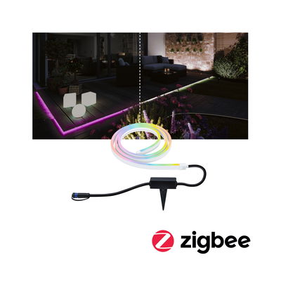 Bande LED colorée pour extérieur avec piquet de terre et fonction Zigbee pour éclairage de jardin intelligent