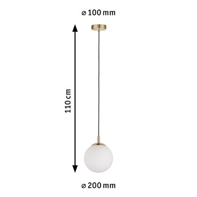 Suspension avec globe en verre blanc et métal laiton, 110 cm de long, 20 cm de diamètre