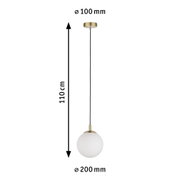 Suspension avec verre blanc et métal couleur laiton, longueur 110 cm, diamètre 20 cm