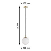 Pendant light with white glass and brass-coloured metal, 110 cm length, 20 cm diameter