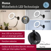 Applique murale noire Masua WhiteSwitch LED avec température de lumière blanche réglable de 2700K à 6500K