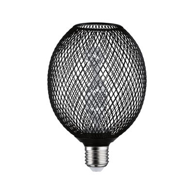 Ampoule LED avec grille métallique noire et filament décoratif pour un éclairage moderne