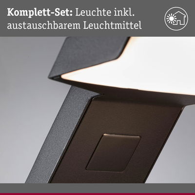 Nahaufnahme einer schwarzen Metallleuchte mit austauschbarem Leuchtmittel und modernem Design