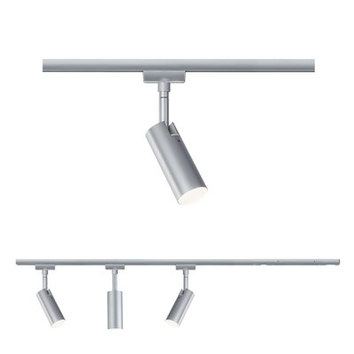 Spot LED orientable moderne en aluminium argenté pour système sur rail, éclairage économique