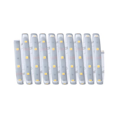 Flexibler LED-Lichtstreifen mit warmweißen LEDs und transparentem Silikonmantel für vielseitige Beleuchtung.