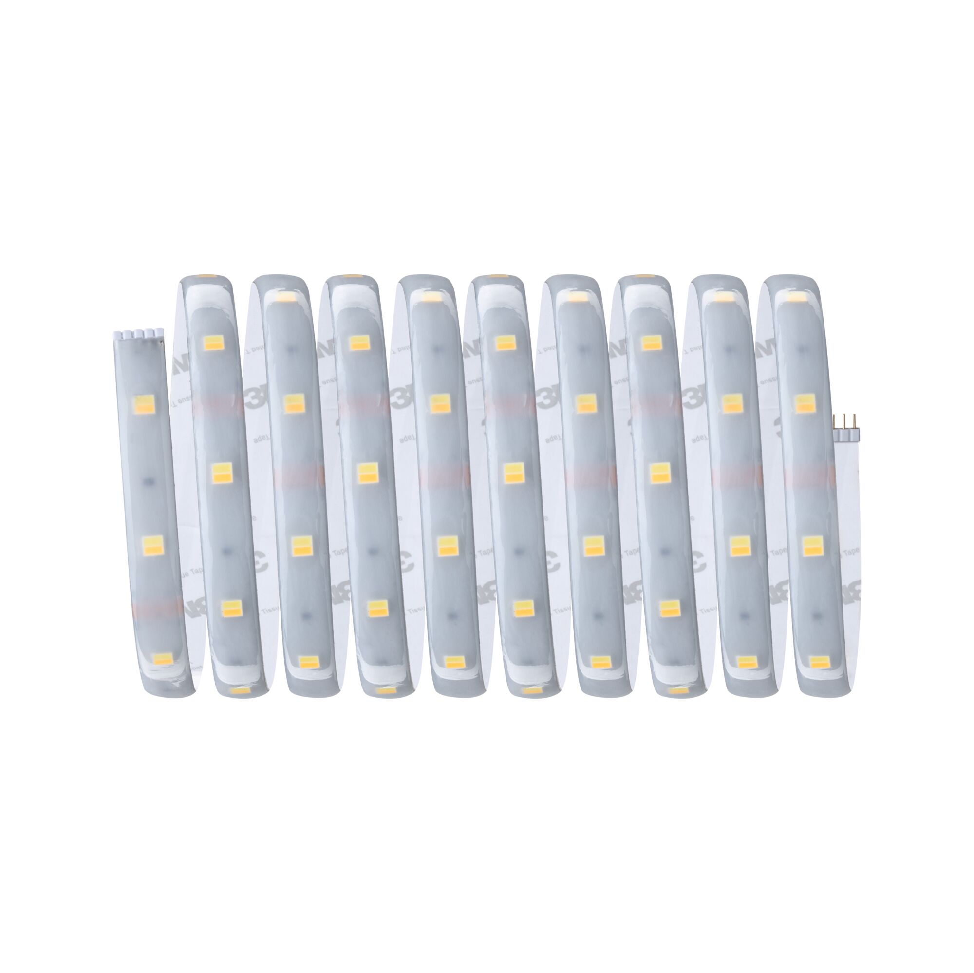 Flexibler LED-Lichtstreifen mit warmweißen LEDs und transparentem Silikonmantel für vielseitige Beleuchtung.