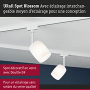 Spot URail Blossom blanc en verre opalisé avec douille G9 pour un éclairage sans ombre