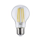 Classic LED light bulb with clear glass and yellow filaments, energy-saving lighting solution