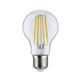 Classic LED light bulb with clear glass and yellow filaments, energy-saving lighting solution