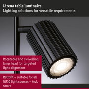 Black Lirena table luminaire with rotatable and swivelling lamp head for targeted light alignment