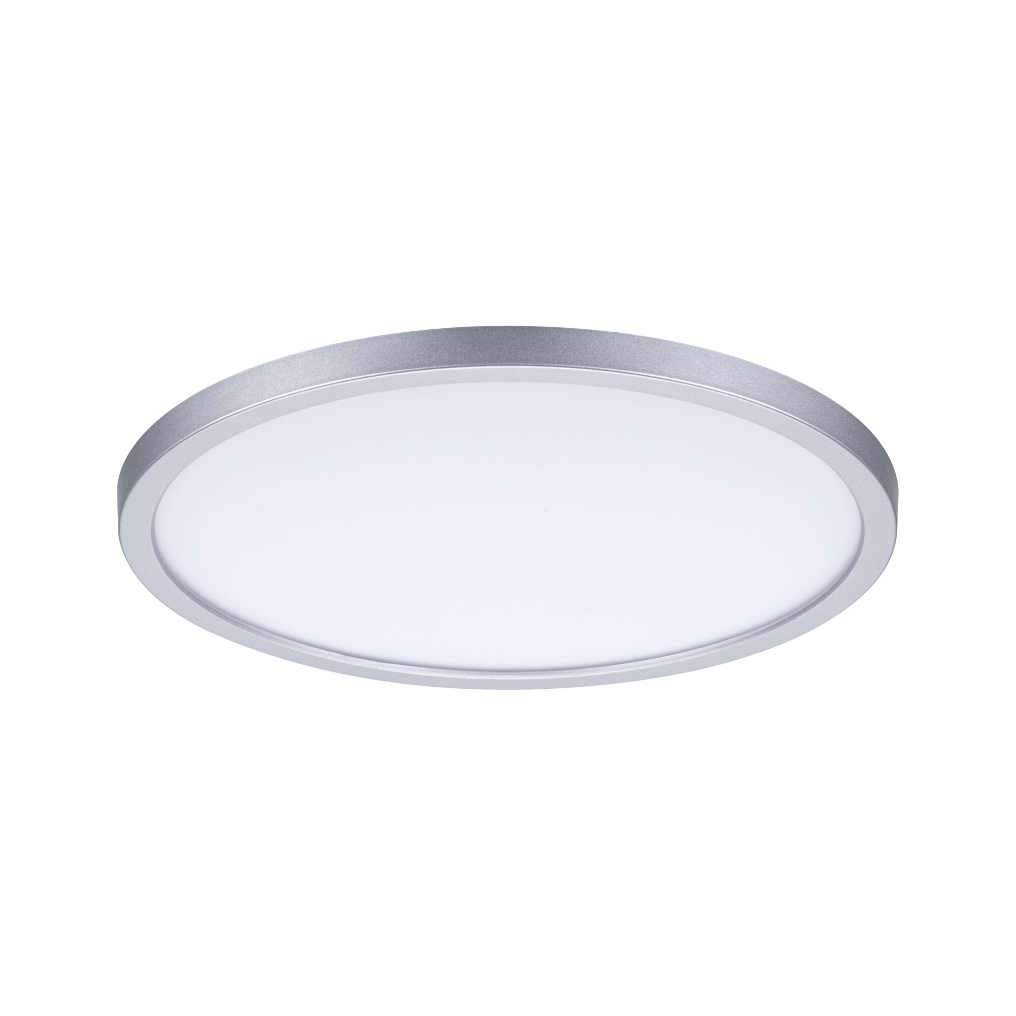 Round LED ceiling light with silver aluminum frame and white diffuser for modern room lighting