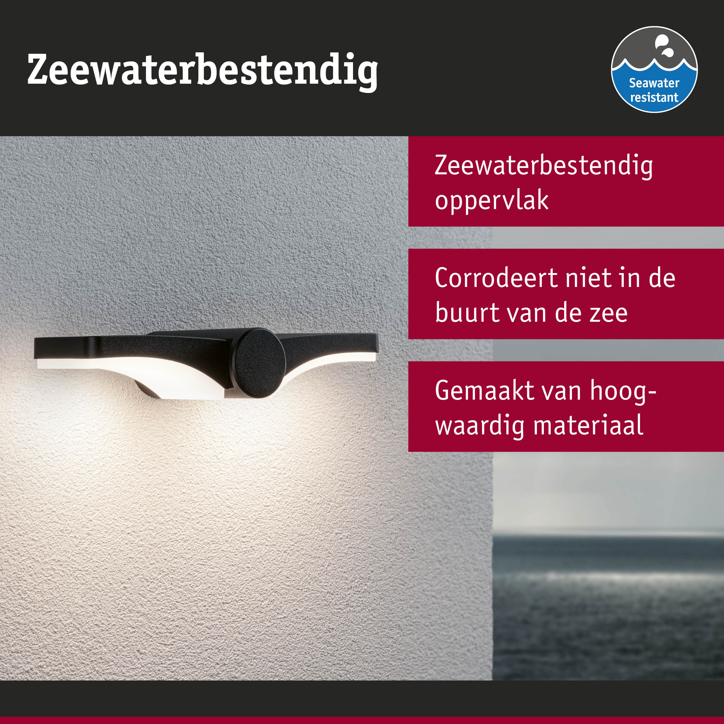 Zwarte buitenwandlamp met zeewaterbestendige oppervlakte, corrosiebestendig voor kustgebieden