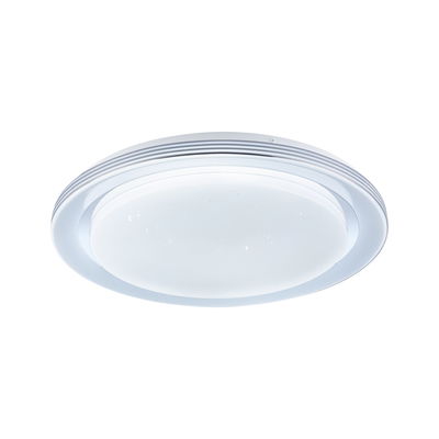Round white LED ceiling light with star effect and modern design for living spaces.