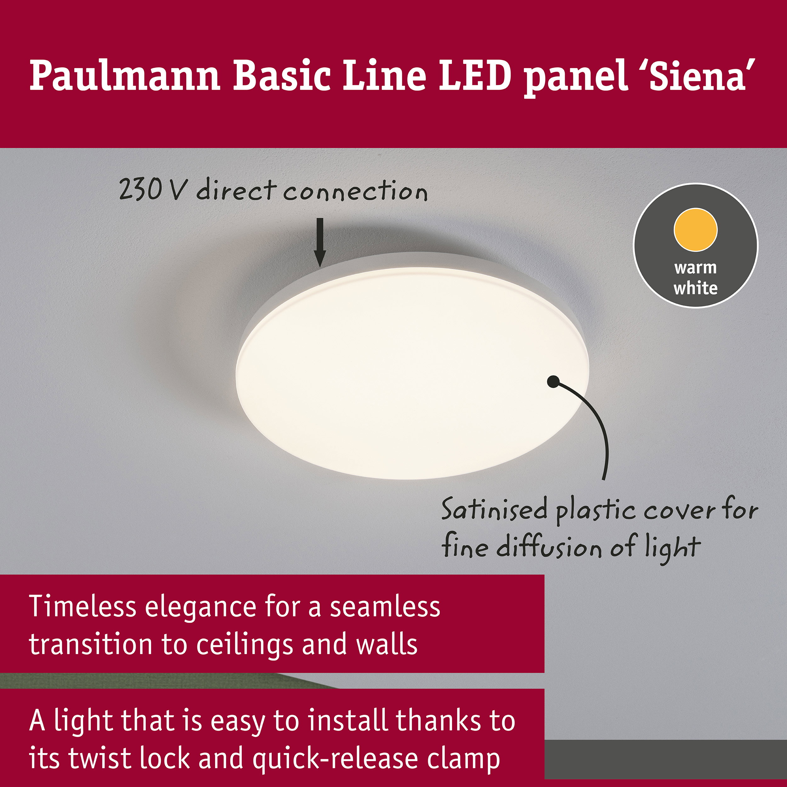 LED Ceiling light Siena 3000K 260mm 1500lm 230V 18,8W