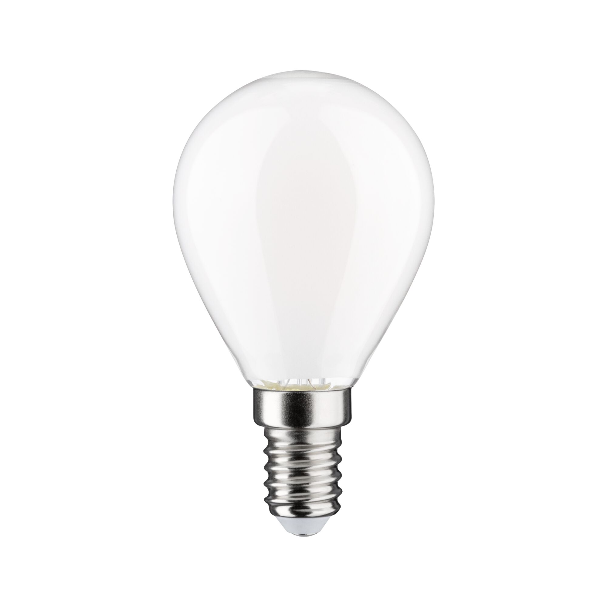 Small LED bulb with frosted white glass and E14 base for energy-efficient lighting