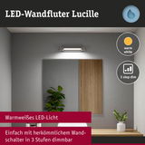 LED-Wandfluter Lucille in Silber mit warmweißem Licht, 3-stufig dimmbar für Wohnraumbeleuchtung