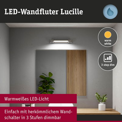 LED-Wandfluter Lucille in Silber mit warmweißem Licht, 3-stufig dimmbar für Wohnraumbeleuchtung