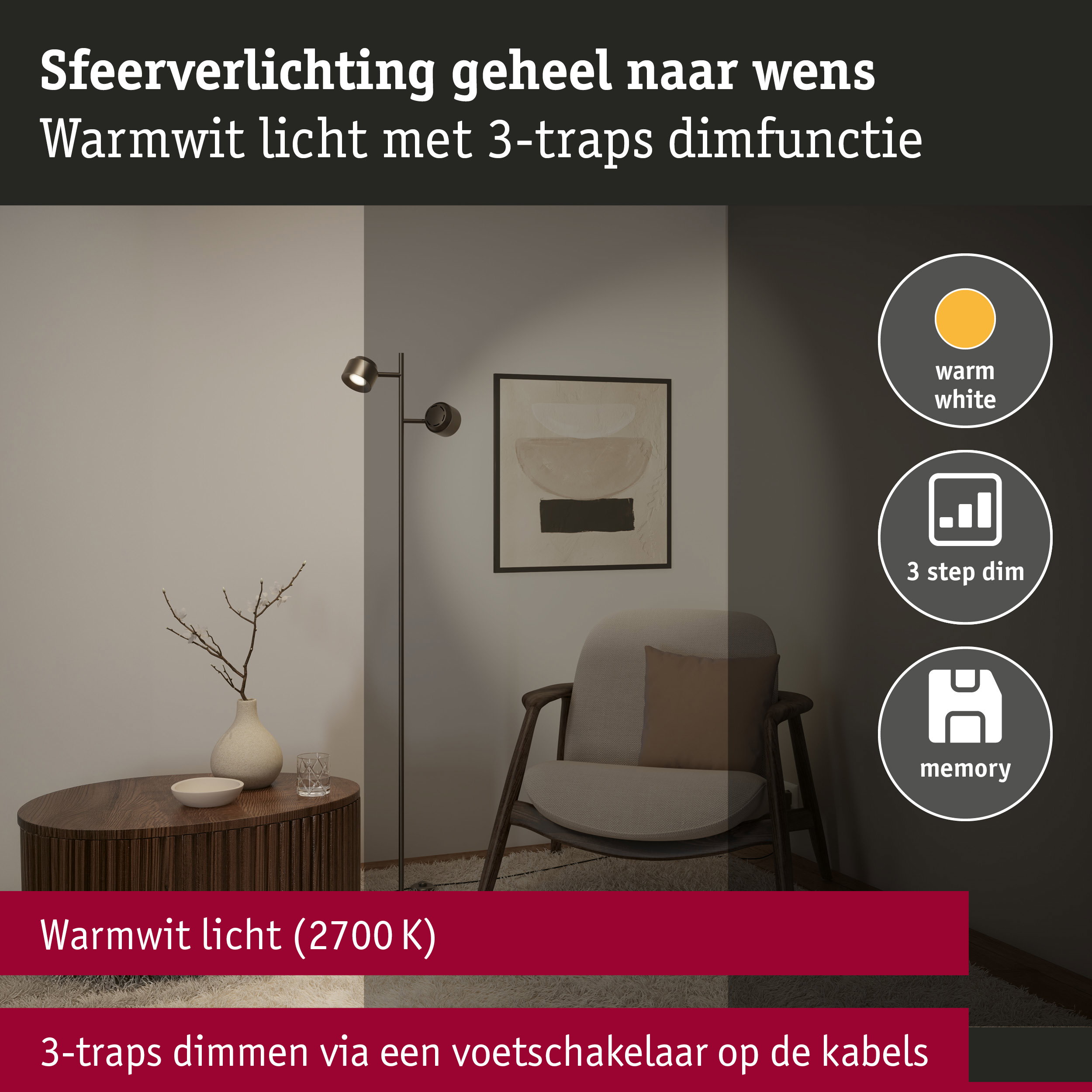 Staande LED-lamp Pane 2700K 2x315lm 2x2,2W Titaanium
