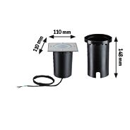 Zwarte vierkante LED inbouwvloerlamp 110x110 mm met 1,46 m kabel voor buitenverlichting