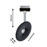 Schwarzer LED-Spot mit runder Leuchte und verchromtem Stab, Maße 183 mm Höhe, 120 mm Durchmesser