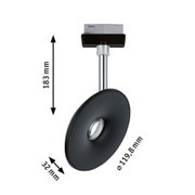 Schwarzer LED-Spot mit runder Leuchte und verchromtem Stab, Maße 183 mm Höhe, 120 mm Durchmesser