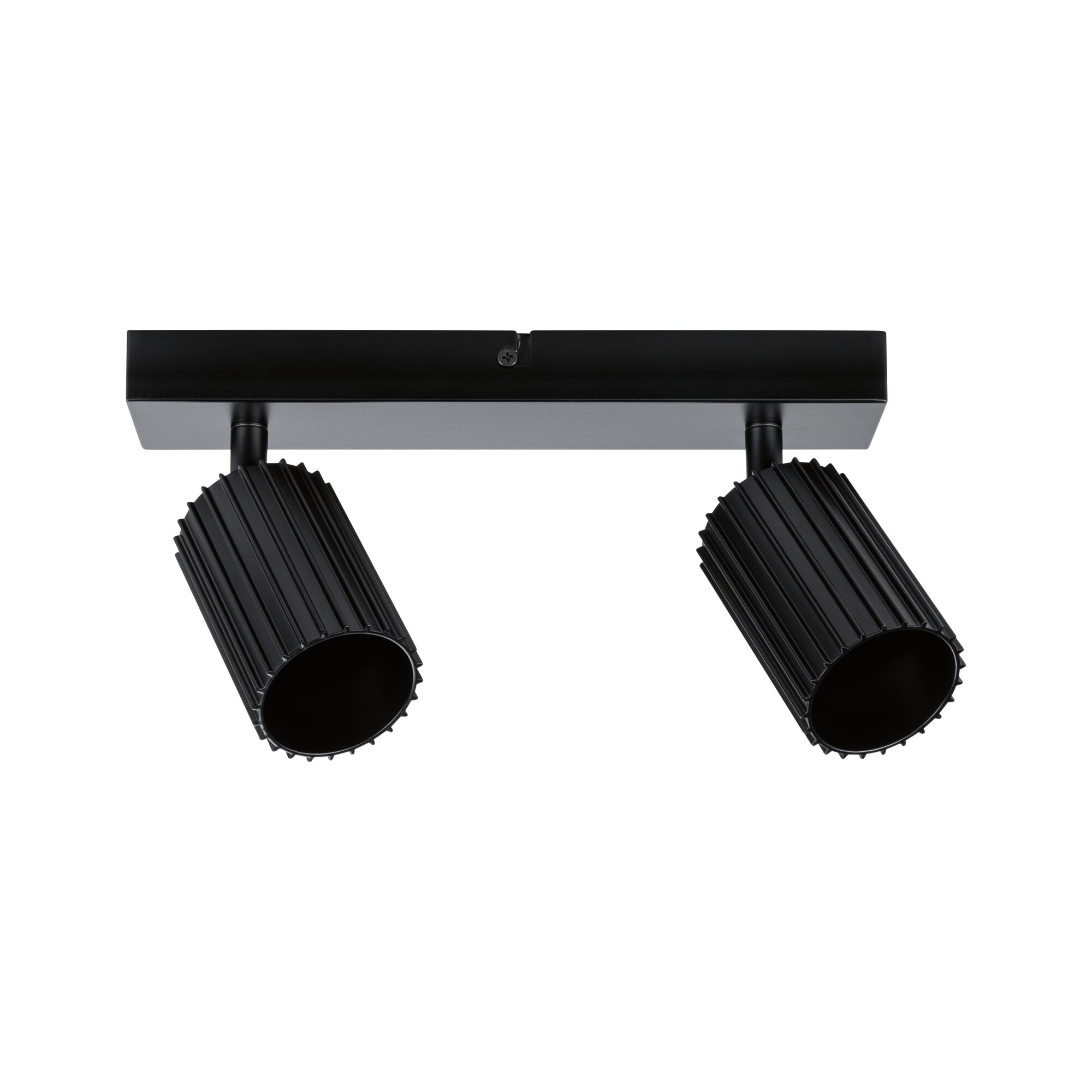 Black aluminium ceiling light with two adjustable spotlights for modern interior lighting