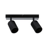 Black aluminium ceiling light with two adjustable spotlights for modern interior lighting