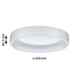 Ronde witte kunststof plafondlamp met een diameter van 450 mm en hoogte van 85,5 mm