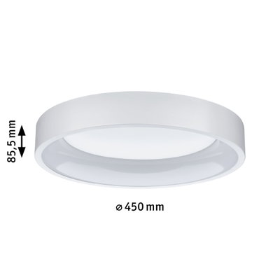 Ronde witte kunststof plafondlamp met een diameter van 450 mm en hoogte van 85,5 mm