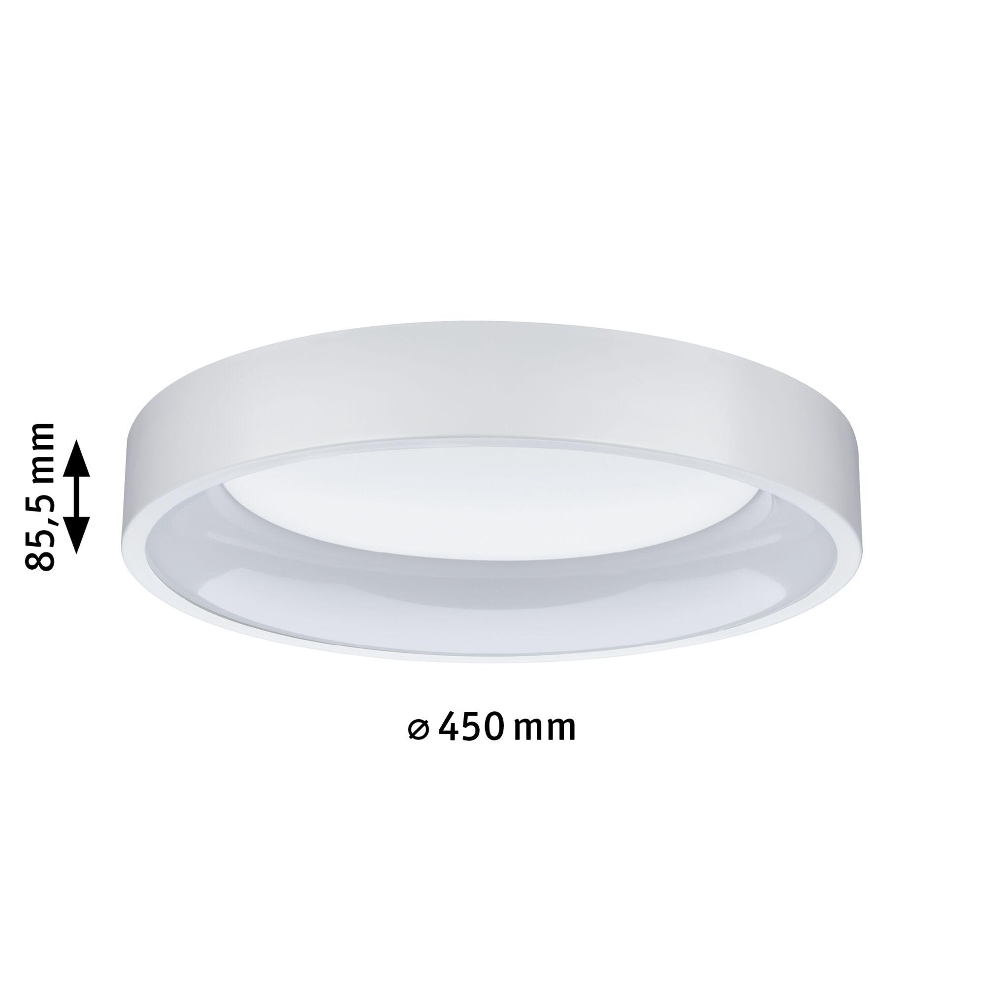 Round white plastic ceiling light with 450 mm diameter and 85.5 mm height