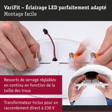 Plafonnier LED blanc avec ressorts réglables pour montage facile et raccordement direct 230 V