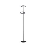 Black LED floor lamp with two round metal light rings for modern living room lighting