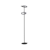 Black LED floor lamp with two round metal light rings for modern living room lighting