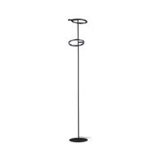 Lampadaire noir en métal avec deux anneaux LED ronds pour un éclairage intérieur moderne