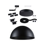 Schwarzes Metall-Lampenschirm-Set mit Montagezubehör für moderne LED-Deckenleuchten.