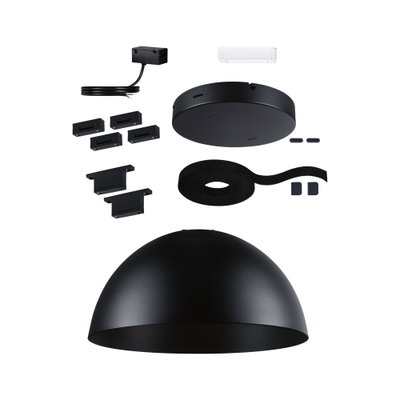 Schwarzes Metall-Lampenschirm-Set mit Montagezubehör für moderne LED-Deckenleuchten.